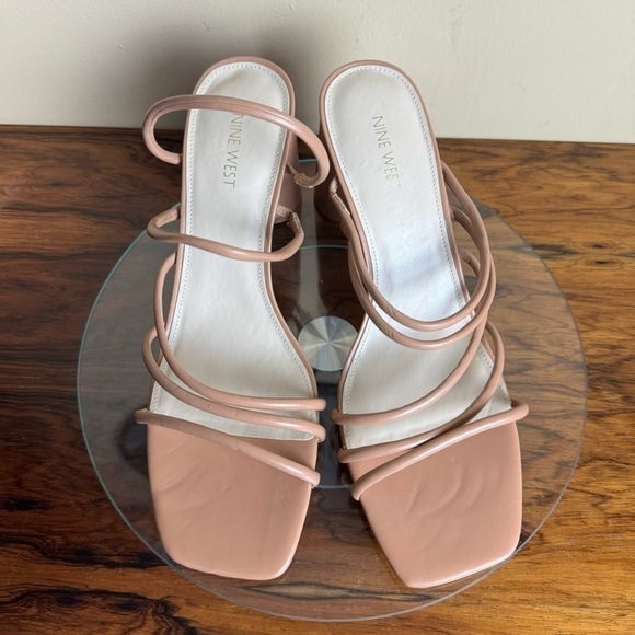 NINE WEST Strappy Open Toe Heel Sandals Platform Block Heels Size 12 - Picture 7 of 15